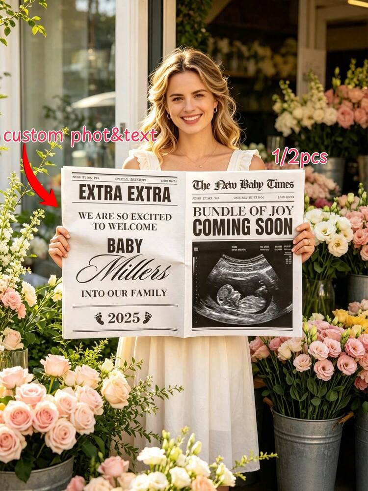 1/2pcs Customized Newspaper Poster Wedding Announcement, Personalized Photo & Text Wedding Newspaper, Intimate Wedding Newspaper, Unique Couple Marriage Reveal, Modern, Bold, Fashionable Newspaper - Multicolor - View 8