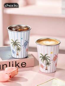 choxila 1pc Beach Style Coffee Mug, Coconut Tree/Sea Turtle/Shell Pattern, Summer Style, 350ml, Mug, Tea Cup, Suitable For Afternoon Tea, Family Gathering, Camping, Holiday Gift - Summer Cup - View 8