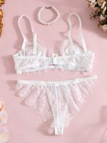 4pcs Women's Sexy Lingerie Set White Lace Mesh Sheer Underwire Bra, Waist Belt With Leg Rings, Panties, For Valentine's Day Home Bedroom Couple Play - 白色 - 查看 7