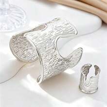 1 Set/2pcs Exaggerated Elegant Fashion Creative Geometric Open Adjustable Bracelet + Ring Luxury Jewelry Set - Geometric Set - View 6