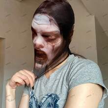 Halloween Bestseller Essential Prop "Bloody To The Max! - Machine Washable Breathable Head Cover" Glows In The Dark, Party Eye-Catcher, Soft Mesh Material, No Stuffiness Even During Long Cosplay! #HalloweenEssential #ElasticHeadCover #FunnyMask #CosplayEssential #BreathableComfort - Multicolor - View 2