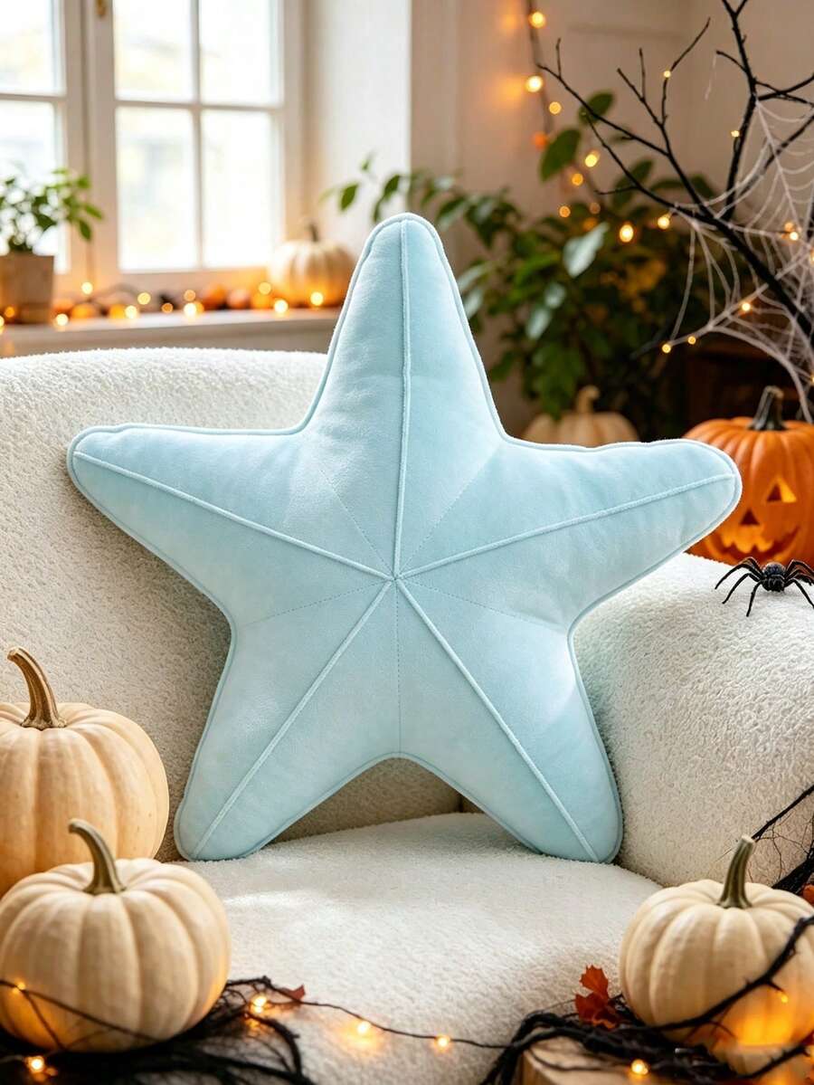 1件海星造型枕頭,可愛星星設計,柔軟天鵝絨海洋風,美學家居裝飾,沙灘靠墊,枕套,坐墊,宿舍臥室裝飾,客廳裝飾,秋季感恩節萬聖節禮物 - 藍色 - 查看 1