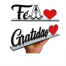 Kit 2 Palavras De Mesa Fé Gratidão Com Base Em Mdf Branco Decoração Bancada Artesanato Decoração - 0 - Visão 1