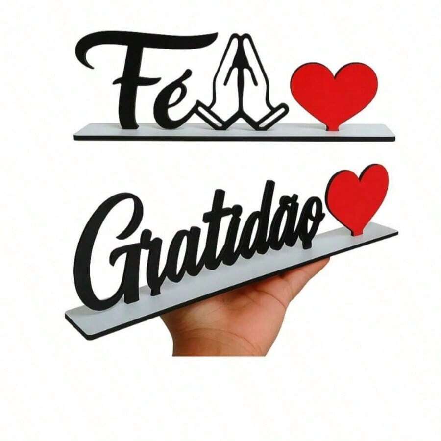 Kit 2 Palavras De Mesa Fé Gratidão Com Base Em Mdf Branco Decoração Bancada Artesanato Decoração - 0 - Visão 1