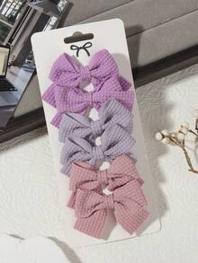 6pcs Macaron Multicolor Waffle Fabric Bow Hair Clips Set, Princess Daily Outfit Styling Hair Accessories - Mixed color - View 21
