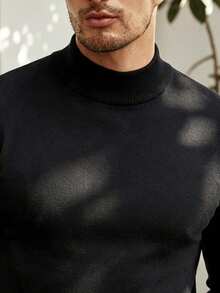ALTZTAR Men's Solid Color Mock Neck Long Sleeve Sweater - Black - View 6
