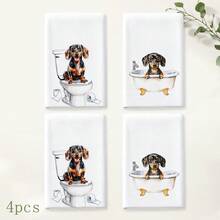 2pcs White Dachshund Pattern Bathroom Towels, Fun Cartoon Style Soft Fabric Rectangular Bathtub Toilet Dog Print Absorbent Hand Towels, Suitable For Bathroom, Washroom, Guest Bathroom, Housewarming Celebration, Daily Home Use, 4/6/8pcs Combination Pack - Multicolor - View 8