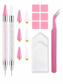 Diamond Pickup Tool, Diamond Waxing Tool With 3 Replaceable Wax Tips And 1 Tweezers DIY Nail Art Tool - A - View 1