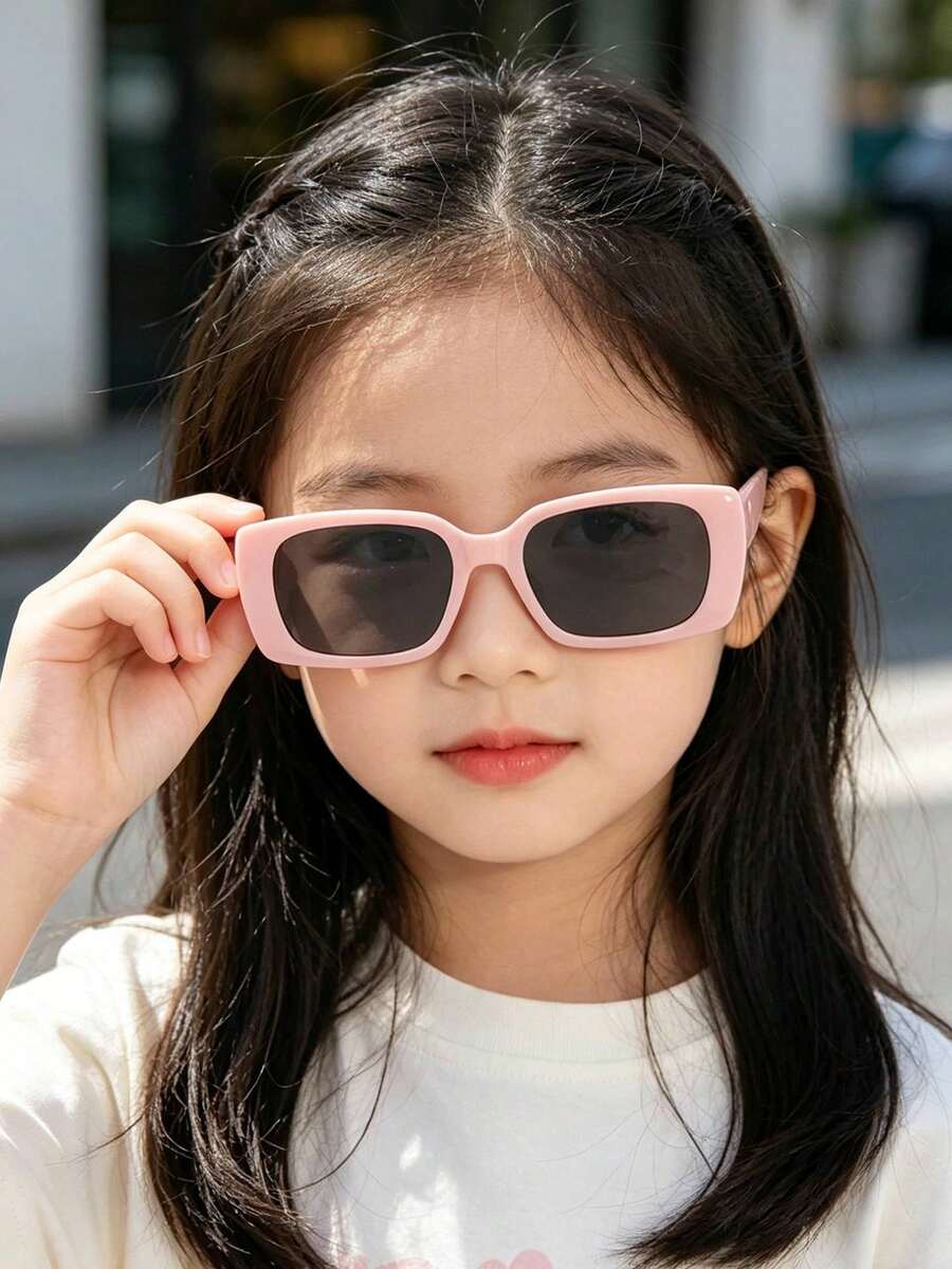 1PC Kids 9‑14Y Solid White Rectangle Frame PC Material Lightweight Minimalist Fashion Glasses For Summer Beach Daily Wear - Multicolor - View 1