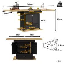 Extendable Dining Table - 110-140 Cm Wooden Table For Kitchen & Dining Room - 6-Person Dining Table - Dimensions: 110 X 80 X 75 Cm - For Terrace And Living Room - Black - View 9