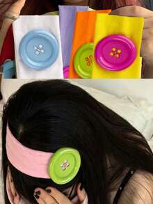 1pc Cute Solid Color Decorative Button Headband, Non-Slip Elastic Hairband, Y2K Aesthetic Women's Daily Hair Accessory, Suitable For Daily, Makeup, Street Style - Multicolor - View 1