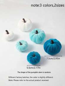 12pcs Christmas Velvet Artificial Pumpkins, Dreamland Blue And White Velvet Artificial Pumpkin Decor, Suitable For Autumn Winter Decor, Thanksgiving Harvest Backdrop, Dining Table Centerpiece, Home Decor, Fireplace Decor, Christmas Party - Blue Pumpkin Shop - 1 - View 8