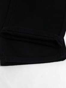 2-8years Young Boy Beige Color Simple And Street Wide Leg Jeans, Versatile Adjustable Elastic Waist, Loose Fit, Wide Leg Denim Pants, Suitable For All Seasons - Black - View 6