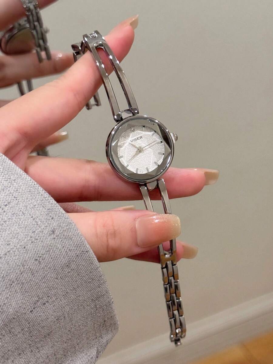 1件金色橢圓形女款石英手錶,優雅時尚,適合日常佩戴、生日、畢業禮物、休閒聚會與宴會 - 銀色 - 查看 1