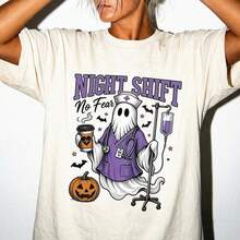 Night Shift Nurse Halloween Shirt, Ghost RN TShirt, Spooky Season Healthcare Tee, Gift For Nursing Graduate Shirt,  T-Shirt - Apricot - View 1
