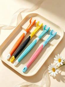 3-Sided Soft Bristle Pet Toothbrush, Suitable For Dogs And Cats, Effectively Removes Plaque And Freshens Breath, Ergonomic Non-Slip Handle, Lightweight And Portable, Pure White Minimalist Design, Practical For All Seasons, Suitable For Home, Travel And Outdoor Grooming Care - Multicolor - View 5