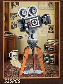 603 Pieces Vintage DV Camera Building Block Model, Interior Coffee Shop Scene, Assembled Building Block Nostalgic Camera Ornament, Adult High-Difficulty Assembly Toy, Creative Assembled Ornament Building Block For Boys - Multicolor - View 11