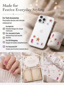 1 Set Deep Sea Jellyfish Ocean Flower Embossed Stickers, Jellyfish Starfish Floral Pattern, Raised Texture Premium Quality, Can Be Arranged Freely, DIY Your Own Exquisite Portable Accessory Appearance - Jellyfish Ocean Flower - View 3