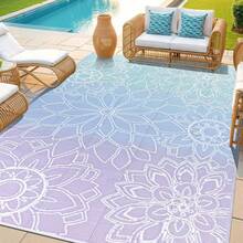 Outdoor Rug For Patio 5x8 Ft Reversible Plastic Straw Patio Camping Rug, Floral Waterproof RV Mat For Camper Indoor Outdoor Carpet For Deck Porch Picnic Beach Balcony Backyard, 6x9, 8x10, 9x12 - Floral - View 15