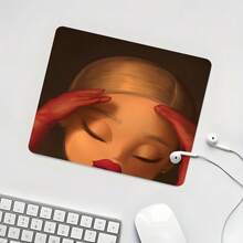 Elegant Red Glove Doll Portrait Square Mouse Pad, Humorous & Exquisite Facial Expression Pattern Design, Eye-Catching Desktop Decoration Protective Pad, Rubber Anti-Slip Edge-Locked Office Mat, Small Size Suitable For Laptop, Desktop Computer Gaming, Office, Daily Use - Mouse Pad - View 5