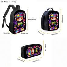 Graffiti Bear Backpack With 2D Flat Print, Large Capacity, Lightweight, Durable, Shoulder Bag, Colorful Splatter Street Headphone Bear Art Print, Suit - Style 3 - View 1
