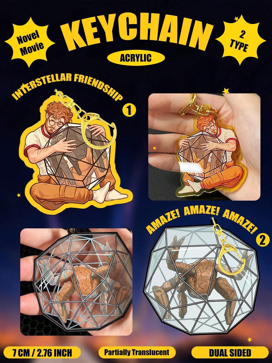 "Project Hail Mary" Ryland Grace & Rocky 2D Acrylic Keychain, Double-Sided Protective Film, Translucent Design, Inspired By Interstellar Friendship And "Best Space Bros" Bond, Movie/Novel Commemorative Keychain, Perfect Gift For Friends And Fans