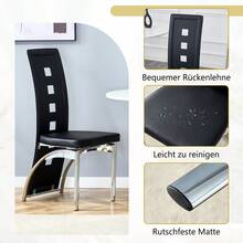 [Conjunto de 2] Sillas de Comedor de Diseño Europeo con Patrón de Agujeros, Cuero PU Blanco + Patas de Metal Plateado, 102.5 de altura, para Sala de Estar o Estilo Moderno. - Negro+Plateado + Metal + Cuero PU + Juego de 2 - Ver 8