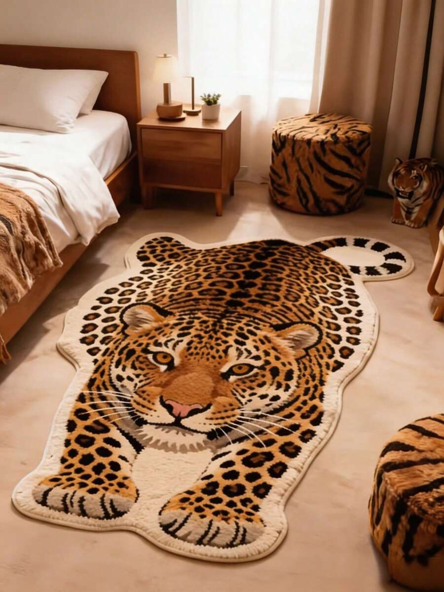 1 pieza Alfombra de felpa gruesa con forma de tigre pequeño de cachemira sintética, alfombra gruesa, tapete decorativo de otoño/invierno para dormitorio, sala de estar, decoración del hogar, exterior, lavable - Multicolor - Ver 1