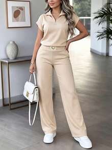Women's Spring/Autumn Casual 2-Piece Set Top, Spring Break Outfit Elegant Summer - Apricot - View 4