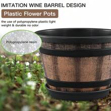 1pc Upgraded Whiskey Barrel Shaped Planter Set, Vintage Brown Plastic Flower Pot With Drainage Hole, Rustic Durable Decor Plant Container For Indoor Outdoor Garden Home Greenery Decor - Vintage Flower Pot - View 7