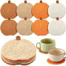 4/1pc Pumpkin Crochet Coaster Set, 4 Colors, Handmade, Highly Absorbent, Suitable For Autumn Thanksgiving, Halloween Home Decor, Rustic Coffee Table Mat, Cute Autumn Kitchen Accessory, Perfect Autumn Gift For Friends, Family And Coffee Lovers - Model B - View 2