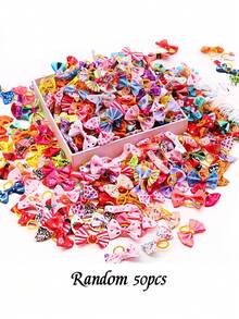 20/30/50/100pcs Random Color Cute Puppy And Bow Hair Accessories, Various Floral Patterns, Pet Bow Hair Clips, Pet Grooming Bows, Puppy Hair Decorations, Puppy And Cat Daily Supplies, Suitable For Multiple Occasions, Valentine's Day Christmas Pet Gifts - Multicolor - View 21