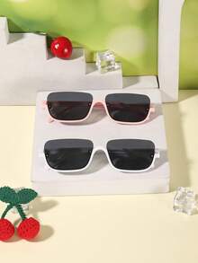 1set 2PCS Kids 9‑14Y Half‑Frame Rectangular Two‑Color Set Skin‑Friendly PC Cool Stylish Fashion Glasses For Holiday Party Activities - Multicolor - View 14