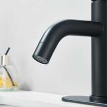 Mcmxtap Mezcladora para Lavabo de Baño - Grifo de baño de un solo Mango, para Baño Grifo para con cubierta, Llave Mezcladora para Lavabo con 2 Mangueras. (Negro mate) - Negro - Ver 5