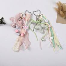 Rhinestone Butterfly Macaron Acrylic Beaded Keychain With Lace Cord, Fresh Style Bag Charm For Girls - Multicolor - View 5