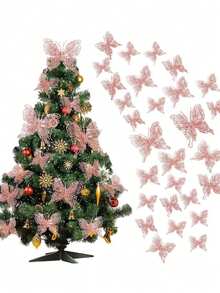 12pcs/3pcs Christmas Tree Butterfly Decorations - 3D Double Layer Shiny Hollow Butterflies, Available In 3 Sizes; Suitable For Christmas Tree, DIY Wreath Making And Holiday Shiny Wall Decor - Multicolor - View 9