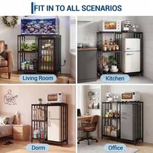 4-Tier Baker's Rack With Mini Fridge Stand - Coffee Bar & Microwave Stand - Heavy-Duty Metal & Wood Kitchen Storage Shelf, Freestanding Kitchen Station - Black - View 5