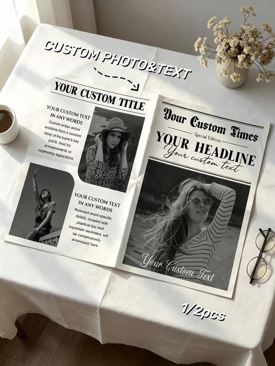 Custom Newspaper Poster, Photo And Text Design, Party Photo Prop, Holiday Decoration, Birthday, Wedding, Halloween, Daily Decor - Multicolor 1 - View 1