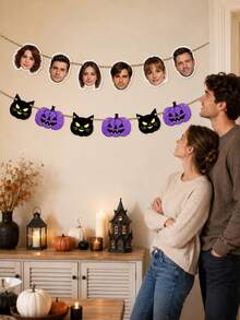 Custom Halloween Photo Banner, Spooky Personalized Face Garland For Party Backdrop & Wall Decor, Pumpkin Cat Bunting, Customized Picture Holiday Party Sign, Customizable Halloween Room Decor Gift, Garden, Living Room Decoration, Gifts For Friends - Style a - View 7