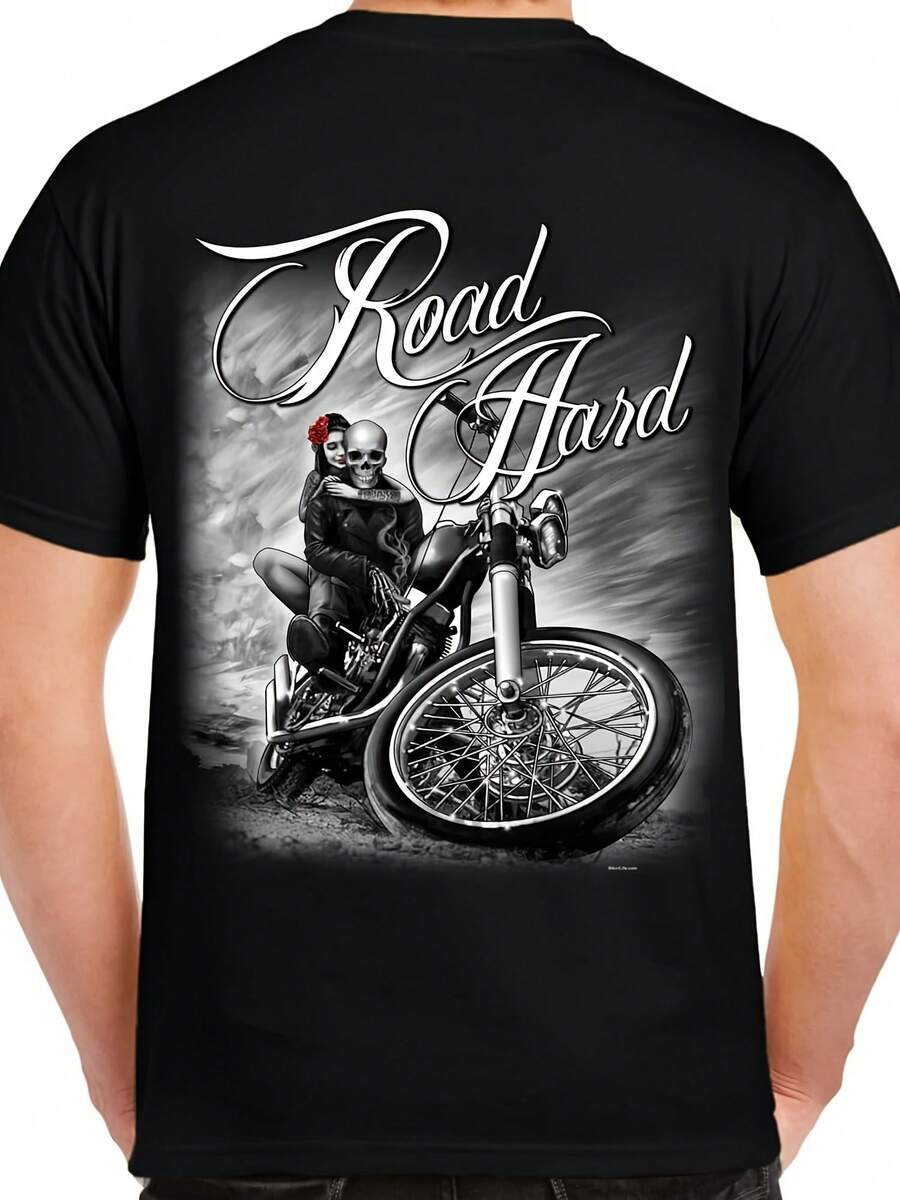Biker Life Road Hard Skull Funny Motorcycle Rocker Grunge Biker T Shirt - 款式 - 查看 1