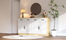 Sideboard, White And Natural Wood With 4 Drawers - 自然白 - 查看 11