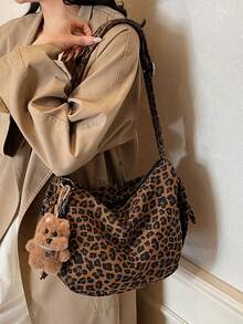 Nicekee Retro Popular Leopard Print Shoulder Bag With Adjustable Wide Strap And Cute Hanging Accessories, Suitable For Commuting Shopping - Multicolor - View 4