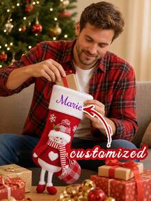 1 Personalized Christmas Stocking With A Name, Designed For Both Girl And Boy, Suitable For Family Gatherings And Holiday Decorations. - Multicolor - View 5
