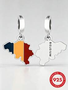 1 buah Liontin Manik Belgia Perak Sterling 925, Liontin Enamel Bendera, Hadiah Perhiasan Eropa Unisex - Perak - View 1