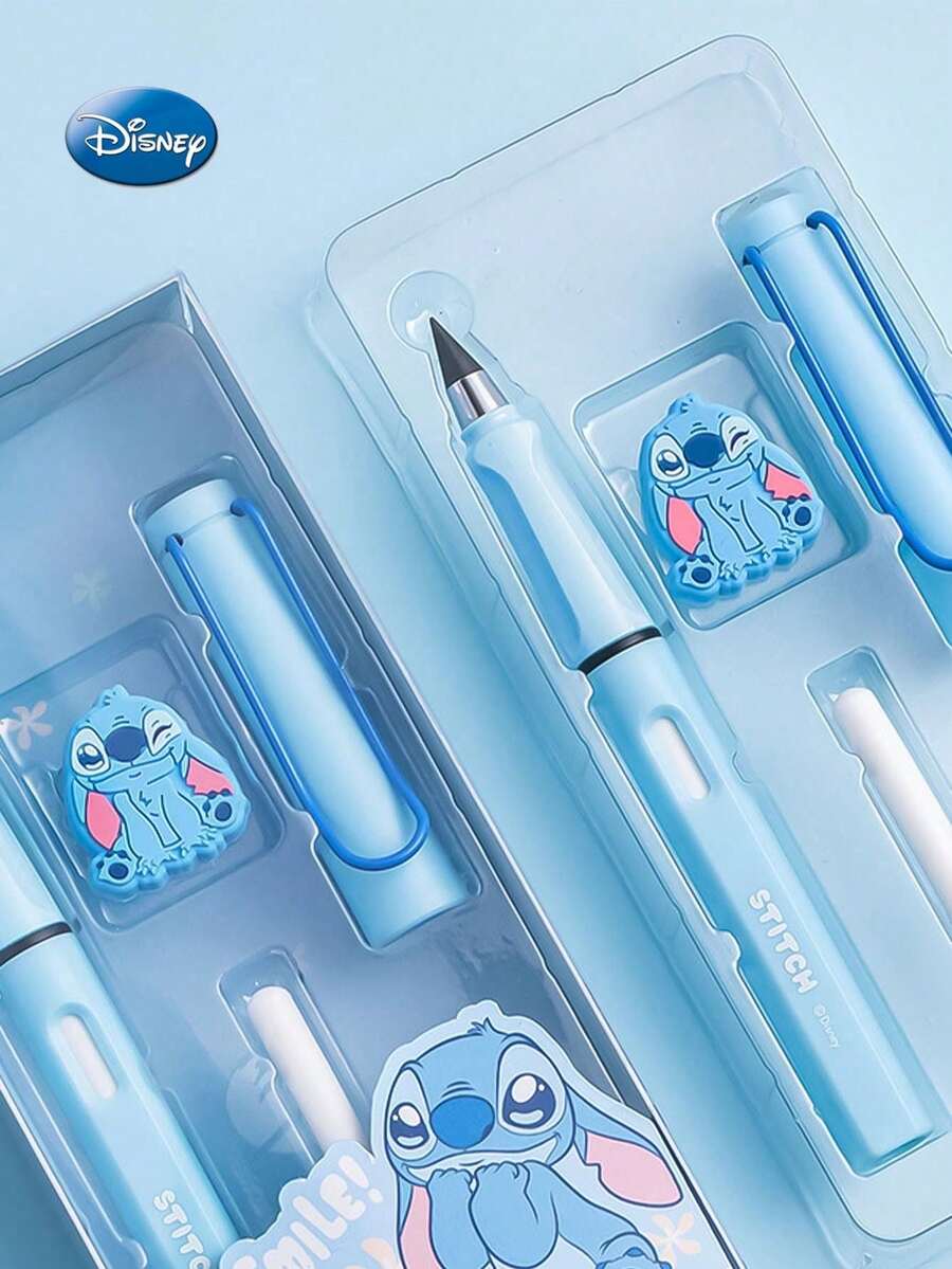 Monogram Disney 1 Buah Pensil Mekanik Kartun Lilo Stitch Berlisensi dengan Tutup Tanpa Rautan, Hadiah Sekolah untuk Teman Sekelas - A - View 1
