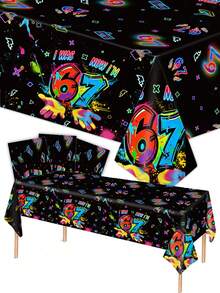 1/4pcs 137*274cm 6th/7th Birthday Decoration Tablecloth, Six/Seven Theme Birthday Party Decor SS, Suitable For Birthday Party, Glow In The Dark Neon Tablecloth, Disposable Tablecloth - View 2