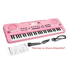 Piano Eléctrico Digital De 61 Teclas Con Micrófono Portátil Español para Niños, Cumpleaños Para Principiantes o Profesionales Ideal para Practicar en Casa Actuaciones en Directo Estudios de Música - Rosa - Ver 1