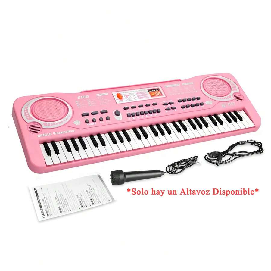 Piano Eléctrico Digital De 61 Teclas Con Micrófono Portátil Español para Niños, Cumpleaños Para Principiantes o Profesionales Ideal para Practicar en Casa Actuaciones en Directo Estudios de Música - Rosa - Ver 1