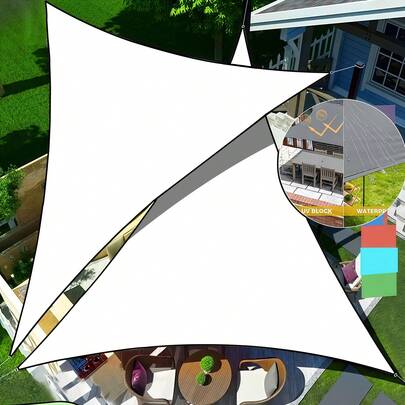 1pc Pure White Triangle Sun Shade Sail, Minimalist Outdoor Style 100% Polyester Triangle Reinforced Edge Sunshade, Patio Pool Deck Outdoor Sun Protection