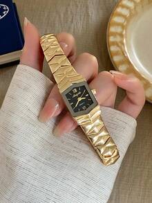 1件女款金色圓形石英手錶，優雅時尚，適合日常配戴，生日/畢業禮物，派對與聚會 - 金色 - 查看 2